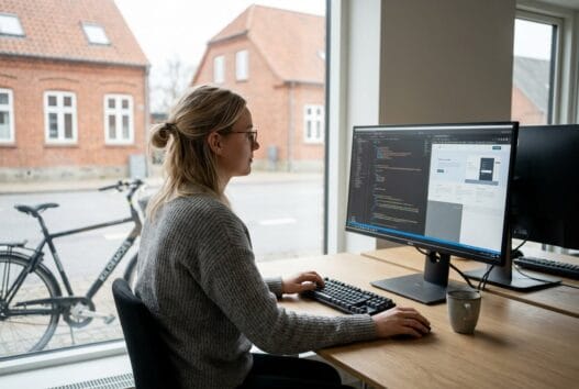 Moderne webbureau i Spentrup med team ved computer og digitale dashboards