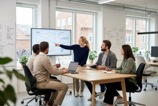 Skandinavisk webteam arbejder med design og data på kontor i Storring