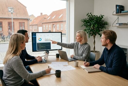 Moderne webbureau i Strammelse med dansk team, der arbejder med design, kode og digitale dashboards