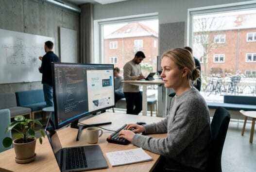 Dansk webbureau i Studsgaard arbejder med design, SEO og digitale løsninger i lyst kontormiljø