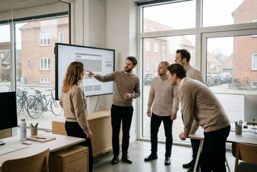 Skandinavisk webbureau med team ved computer i svenstrup (4220) og dashboardanalyse