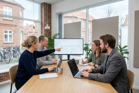 Dansk webbureau med team ved computere i svenstrup (6430), arbejder med design og digitale løsninger