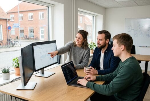 Dansk team arbejder med webdesign og data på kontor i svinninge (4520)
