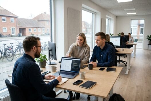 Dansk webbureau i svogerslev med team ved computere, der arbejder med digital markedsføring og udvikling