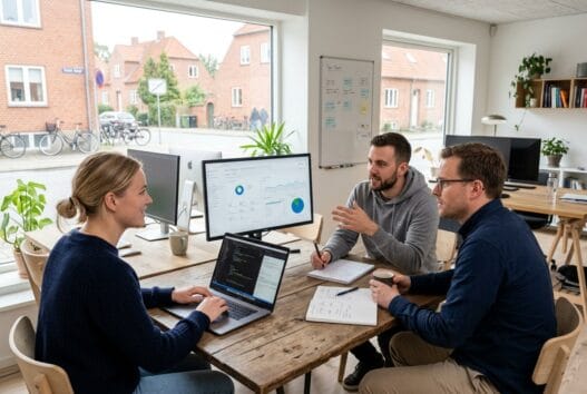 Moderne team arbejder med webdesign og SEO på kontor i tarp