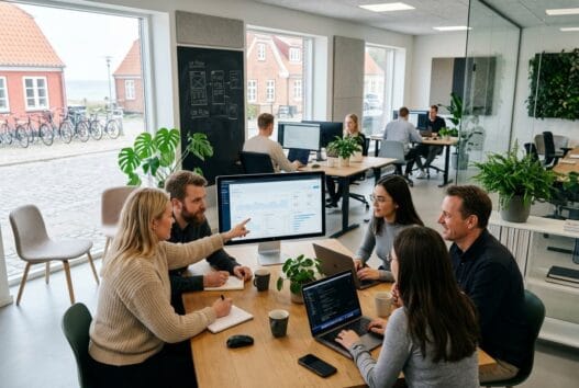 Skandinavisk webteam arbejder med digital strategi på kontor i Tisvilde