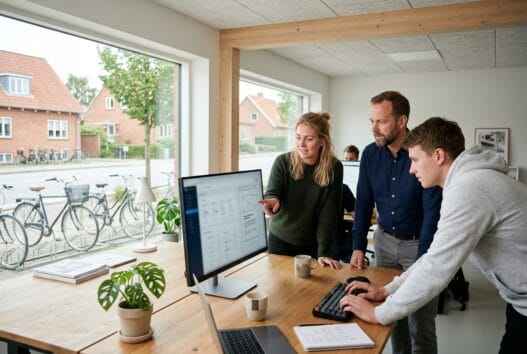 Skandinavisk team arbejder med webdesign og SEO på kontor i Tulstrup (7430)
