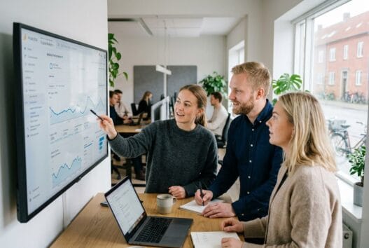 Skandinavisk team arbejder med webdesign og SEO i moderne kontor i ubby