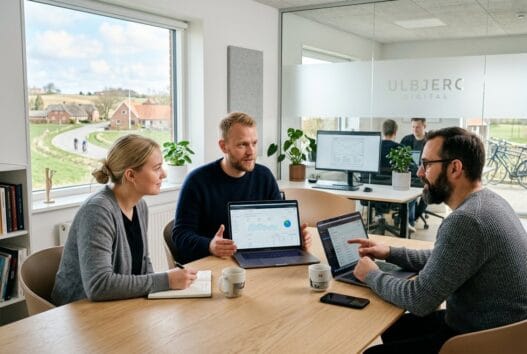 Skandinavisk webteam arbejder med digital strategi på kontor i Ulbjerg