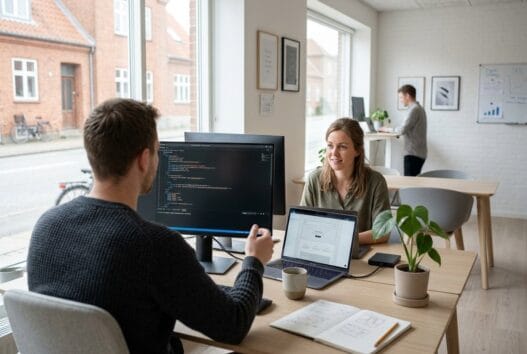 Moderne webbureau i Vedskølle med dansk team, der arbejder med design, SEO og digitale dashboards