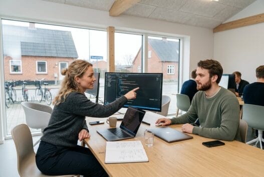 Skandinavisk team arbejder med webdesign og SEO på kontor i vedsted