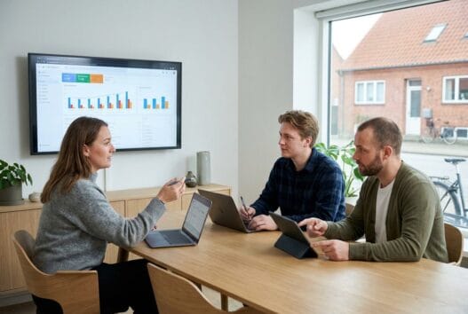 Moderne kontor med dansk webbureauarbejde i Vester Hassing med team, skærme og digitalt samarbejde