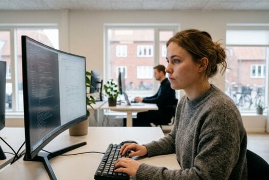 Dansk webbureau i Vester Hjermitslev med team ved computerskærme og digitale dashboards
