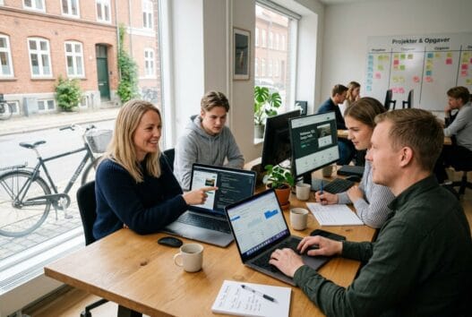 Skandinavisk webteam arbejder med digitale løsninger på kontor i vester torup
