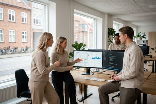 Dansk webdesigner arbejder ved computer i moderne kontor i vidstrup med fokus på SEO og udvikling