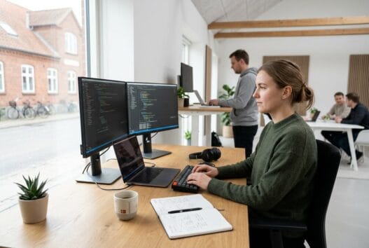 Moderne webbureau i vivild med dansk team, der arbejder med digital udvikling og markedsføring