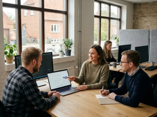 Skandinavisk webteam arbejder med digital strategi på kontor i Voldby (8450)