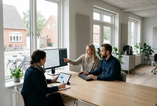 Moderne kontormiljø med webteam i voldby (8500) der arbejder med digitale løsninger