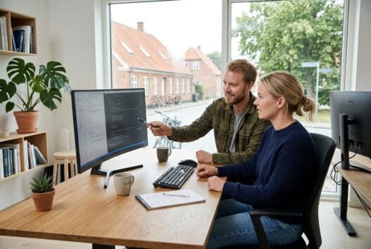 Dansk webbureau i vonge med team, der arbejder med digital strategi foran skærme